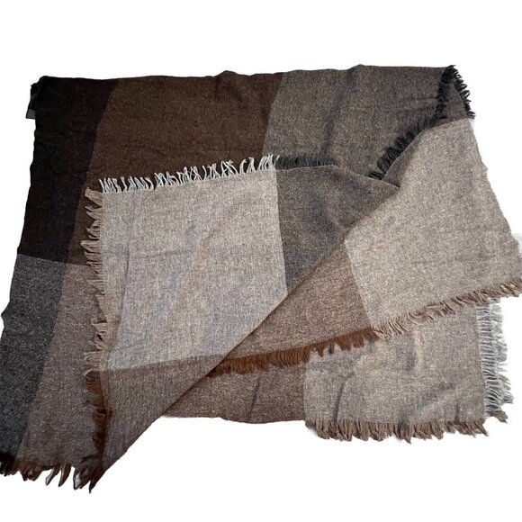 Eileen Fisher Viaggio Wool Blend Serape Shawl One Size Brown Gray Lagenlook Chic - Picture 3 of 7